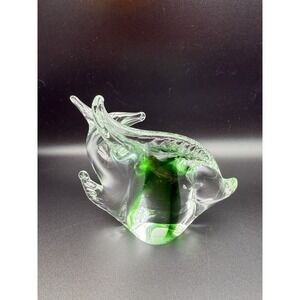 Hand Blown Art Glass Murano Style Paperweight Emerald Green Angel Fish Art Decor